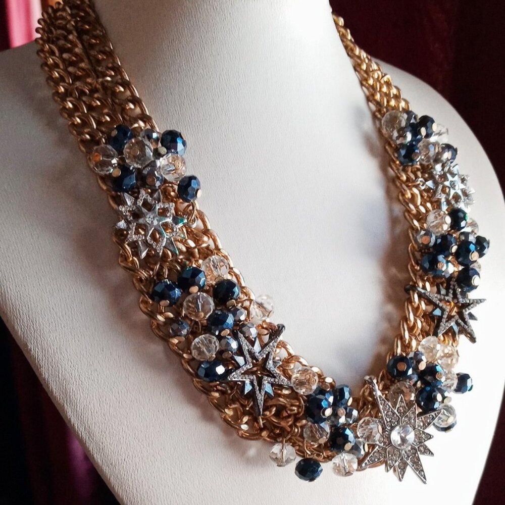 Stunning Starburst Statement Chunky Necklace Blac… - image 1